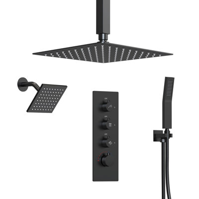 Système de robinet de douche thermostatique, pomme de douche à double effet de pluie haute pression au plafond avec valve brute