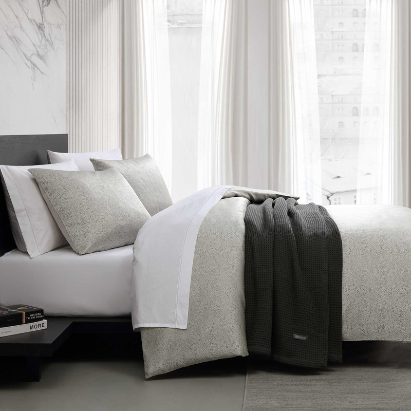Vera Wang Speckled Satin Weave Grey Duvet Cover Set, King Duvet Cover + 2 King Shams