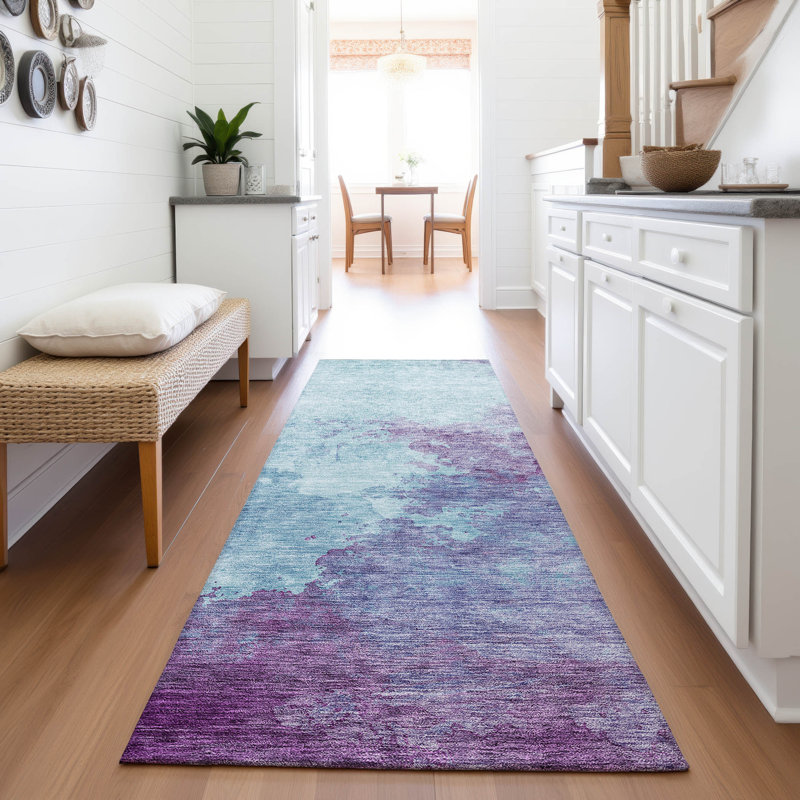 Premium Machine Washable Ducote AMF1138 Watercolors Rug, Tapis de couloir 2 pi 3 po x 7 pi 6 po