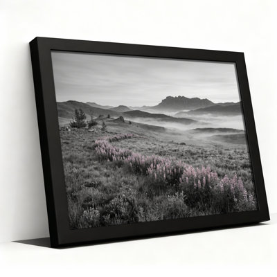 Toile noire encadrée en bois noir pour salon, chambre à coucher, bureau ou vestibule - décoration murale décorative avec paysage de montagne