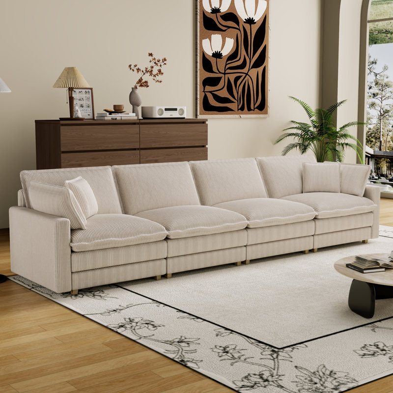 Modulaire avec assise profonde en beige - Canapé confortable pour le salon, la chambre à coucher et la chambre à coucher moderne