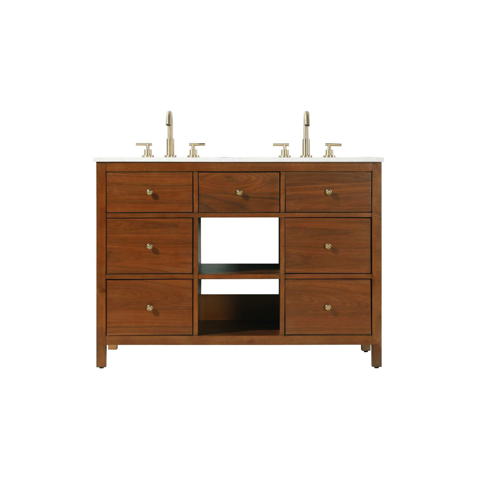 Double Bathroom Vanity, Brandy Walnut/Gold, 48"