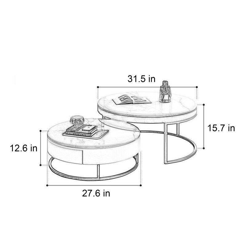 Ensemble de tables basses Modern, Gris / Noir, H 15,7 po x l 31,5 po x P 31,5 po