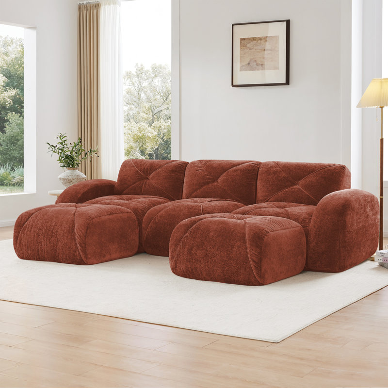 Luxueux canapés en velours, conception modulaire avec repose-pieds multifonctionnel pour le divertissement à domicile