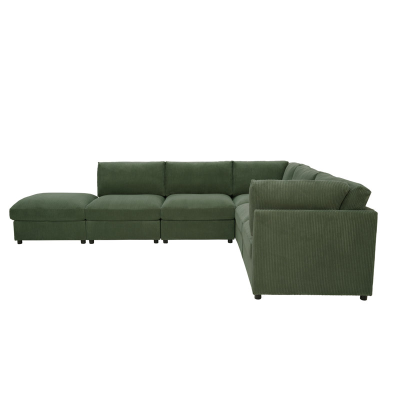 Corduroy Reversible Modular Sectional, 33" H x 98" W x 126.5" D, Dark Green Corduroy