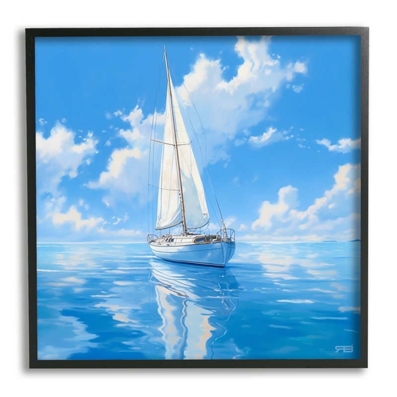 Bb-419, reproduction encadrée d'un voilier bleu vif par RB, Giclée encadrée noir minuit, H 17 po x l 17 po x P 1,5 po