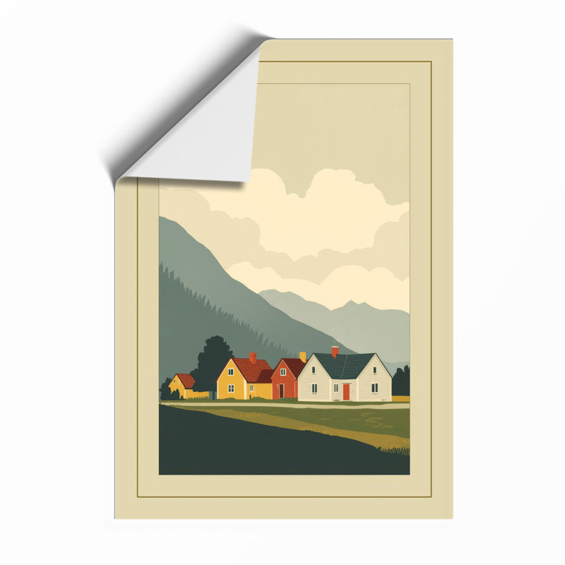Houses and Mountains Scandinavian - Framed Print, A4 - 29.7 x 21.0 cm, Unframed