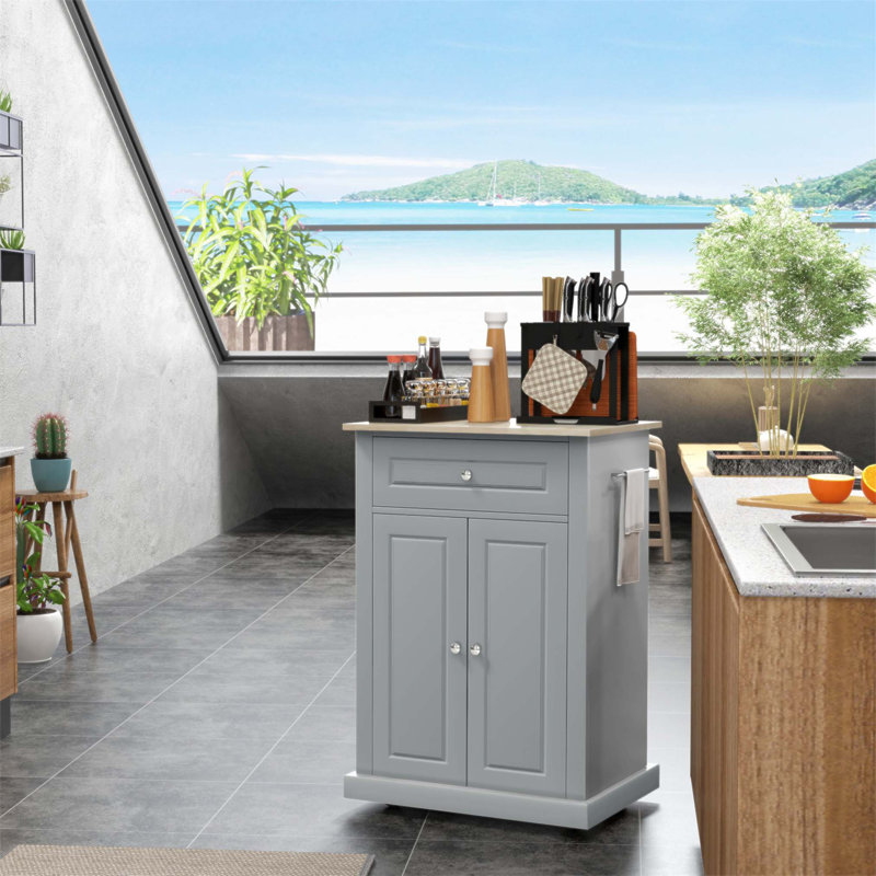 Rolling Kitchen Island Cart, Portable Serving Trolley Table with Drawer, Adjustable Shelf and 2 Towel Racks for Enhanced Storage and Mobility