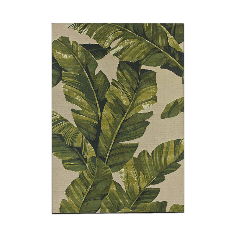 Tapis décoratif tissé beige à motif de feuilles vertes, Tapis de couloir 3 pi 9,81 po x 9 pi 10,11 po