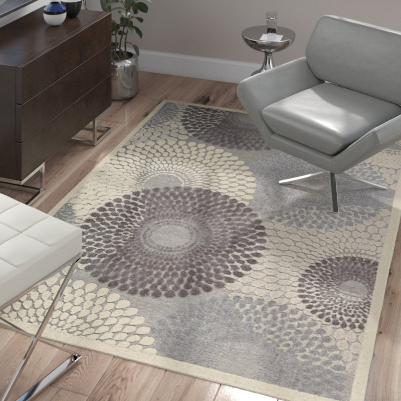 Tapis géométrique gris / ivoire / brun Cangelosi, Rectangle 5 pi 3 po x 7 pi 5 po