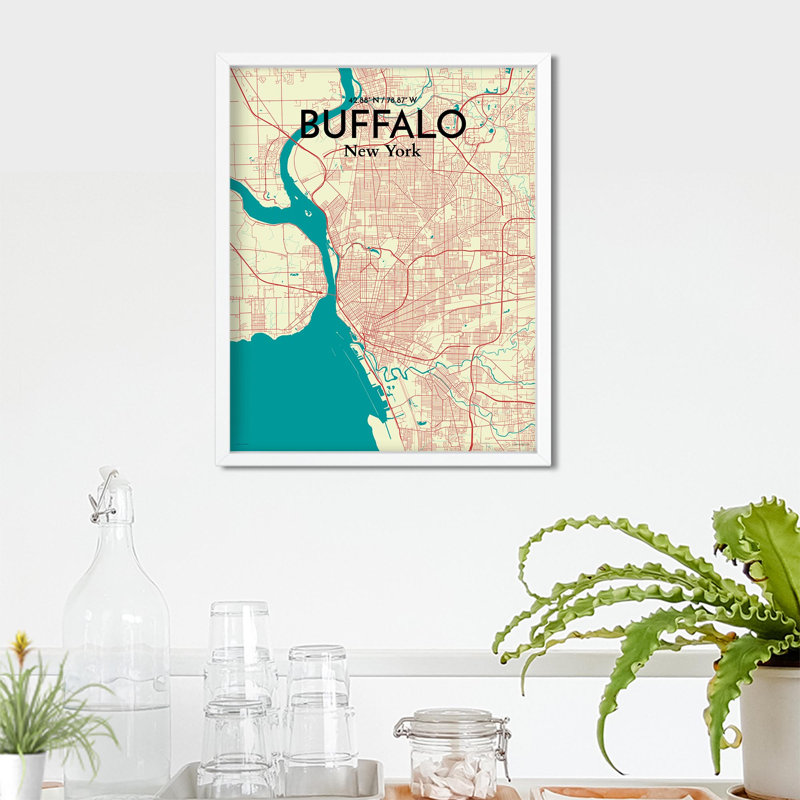 Buffalo City Map, reproduction d'impression sur affiche en beige, H 20 po x l 16 po