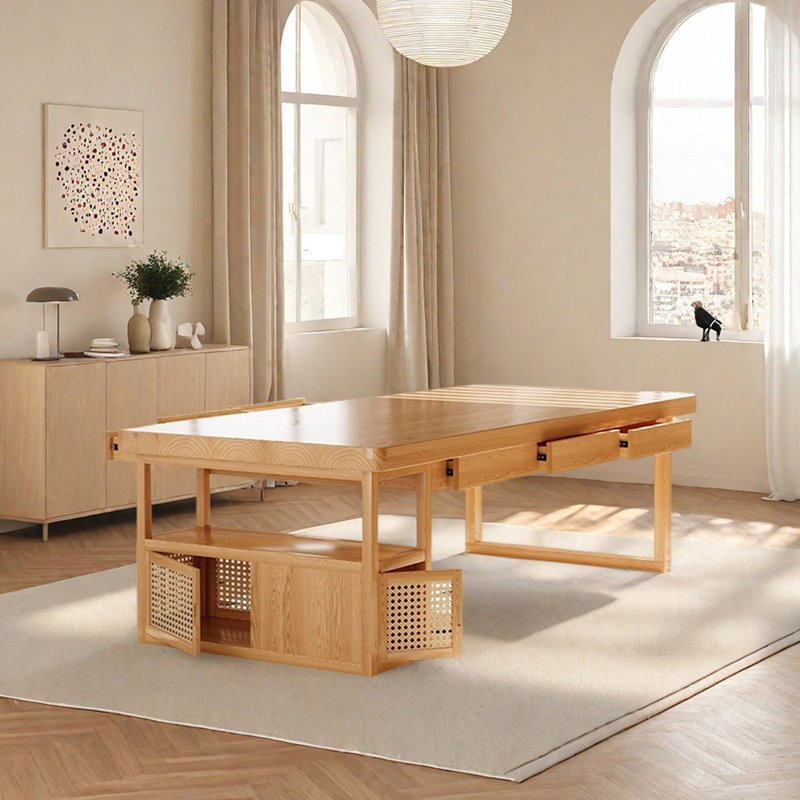Grand bureau d'écriture avec tiroir en bois de frêne, H 29,52 po x l 70,86 po x P 31,49 po