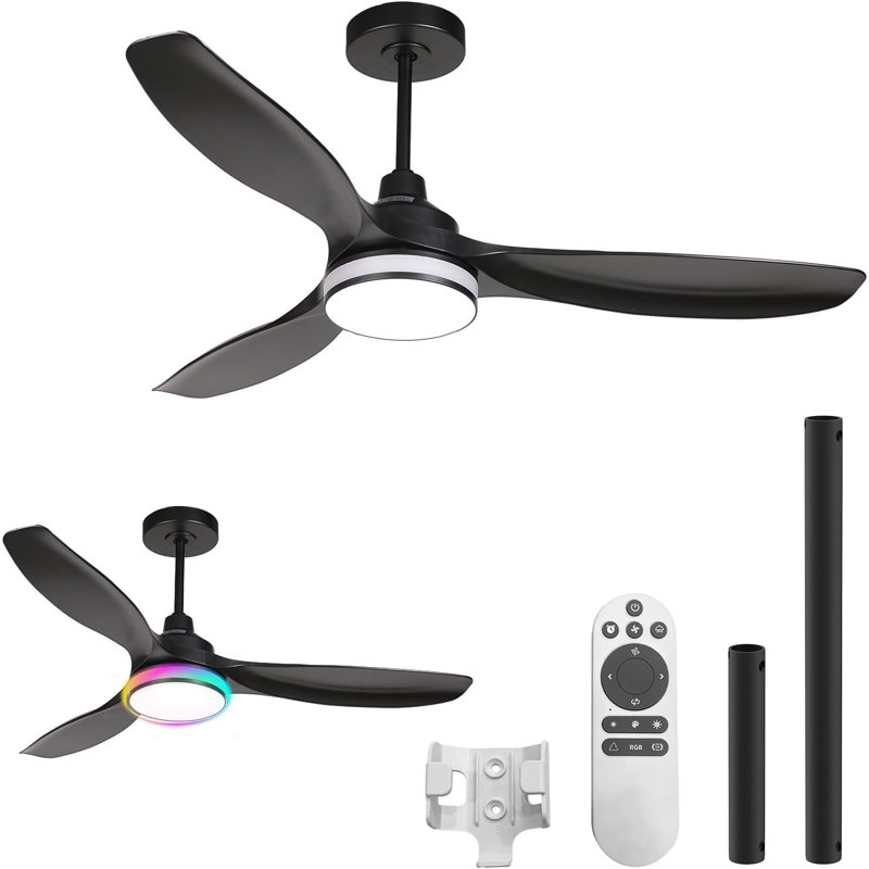 52 Inch Ceiling Fan With Light, RGB Backlight Quiet LED Ceiling Fan With Remote For Bedroom, Living Room, Kitchen, 3CCT, 6 Speeds, Reversible, Dimmable, Timer, Memory