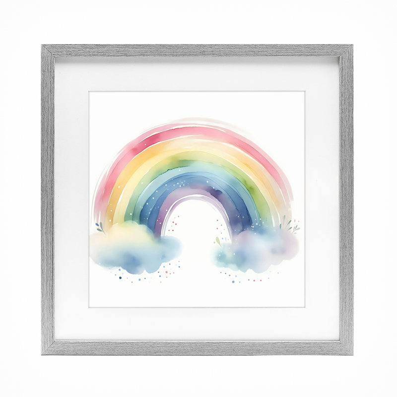 «Soft Rainbow with Clouds», reproduction encadrée sous verre, design by Creative Studio, Cadre de ferme gris