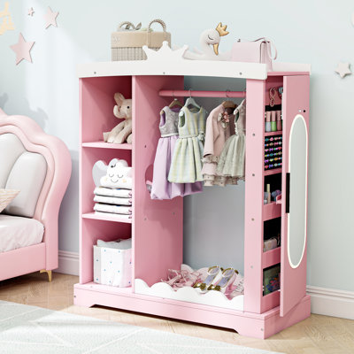 Kids Armoire with Jewelry Cabinet, Dress up Storage with Mirror and Shelves by Harriet Bee
