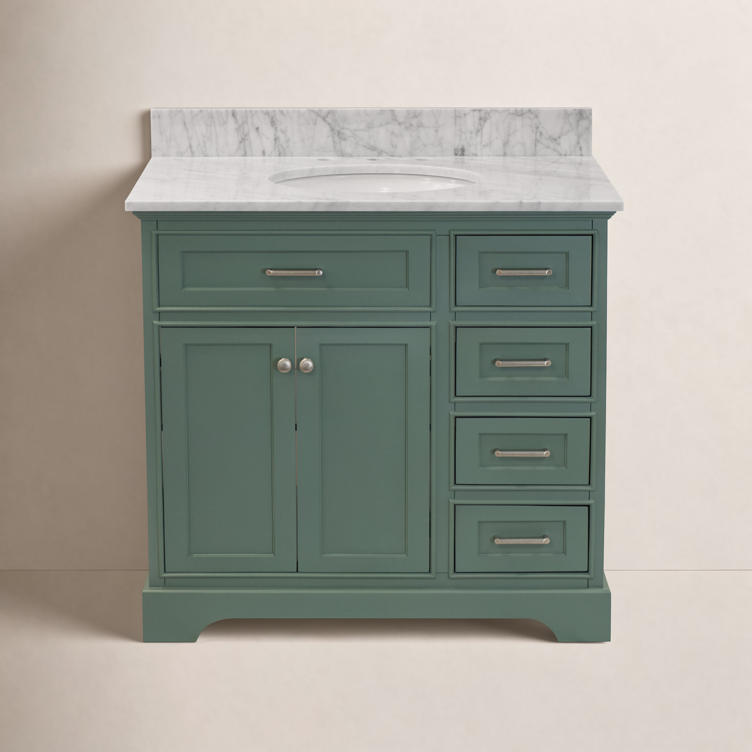36'' Single Bathroom Vanity, Sage Green, Carrara Marble