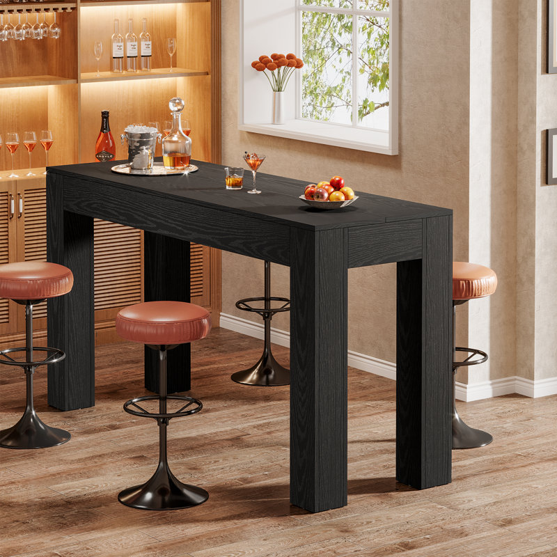 62.99" Rustic Bar Table, High Pub Table for Dining Room or Kitchen, Black