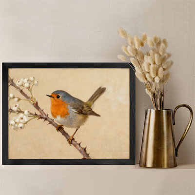Black Framed Vintage Beautiful bird Garden Bird, Bird Watcher, Ornithology Wall Art Retro Style Framed Prints