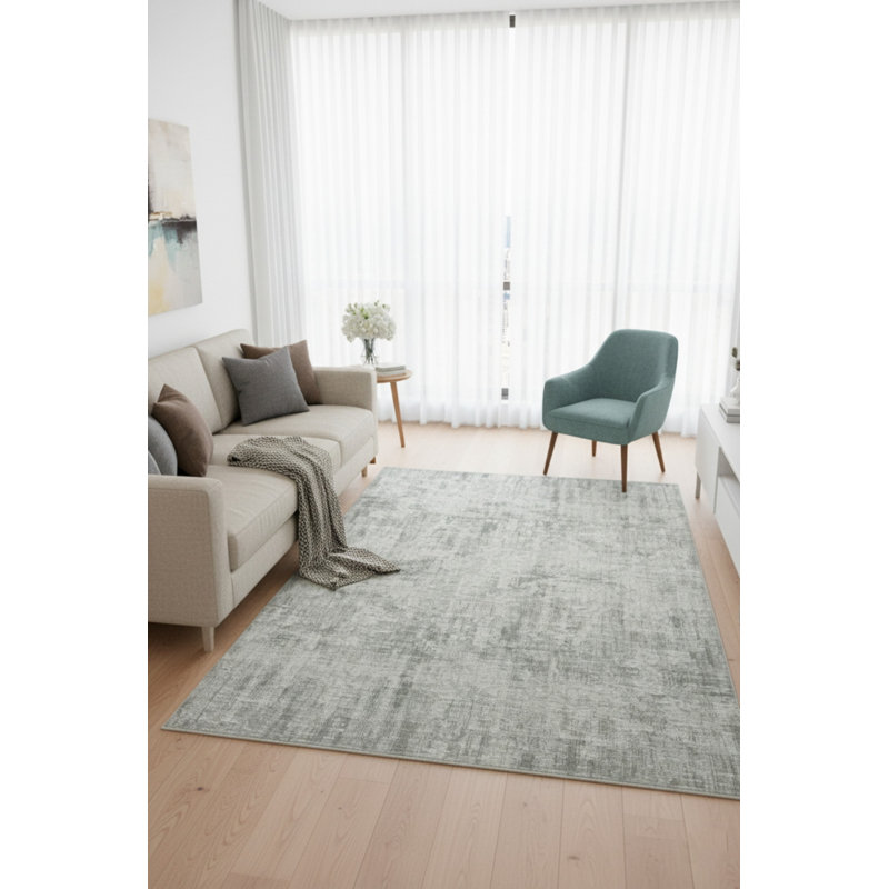 Tapis décoratif abstrait vert, Rond 7 pi 7 po