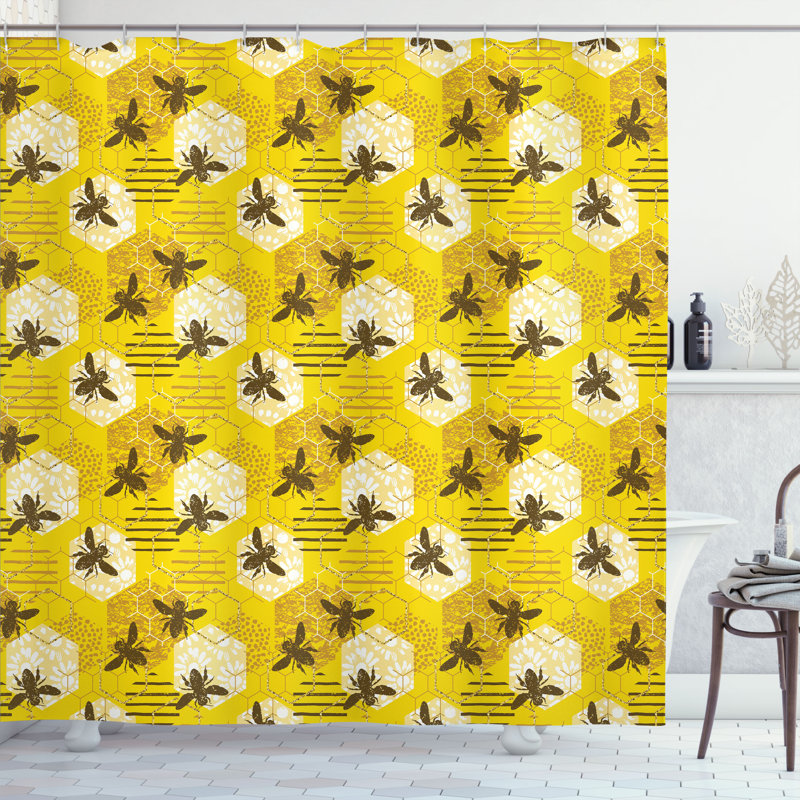 East Urban Home Bee Shower Curtain Patchwork Floral Elements Multicolor, 70"H x 69"W