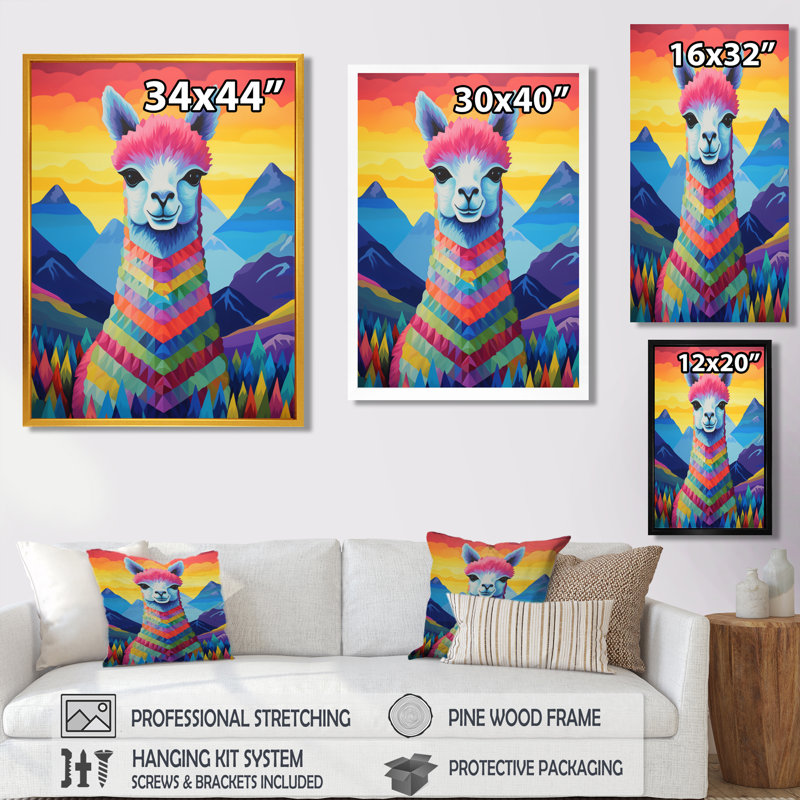 Alpaga coloré au Chili, paysage de montagne - lama, décoration murale, Cadre simple noir, H 20 po x l 12 po x P 1 po