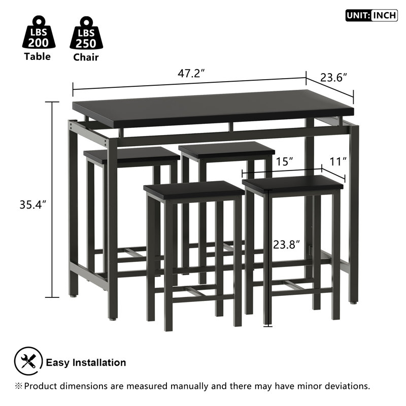 4 - Person Trestle Base Dining Set, Black, Black
