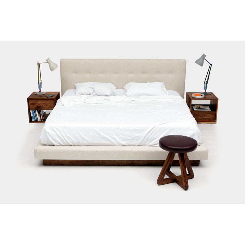 LRG Upholstered Platform Bed, California King, Creme Linen Blend