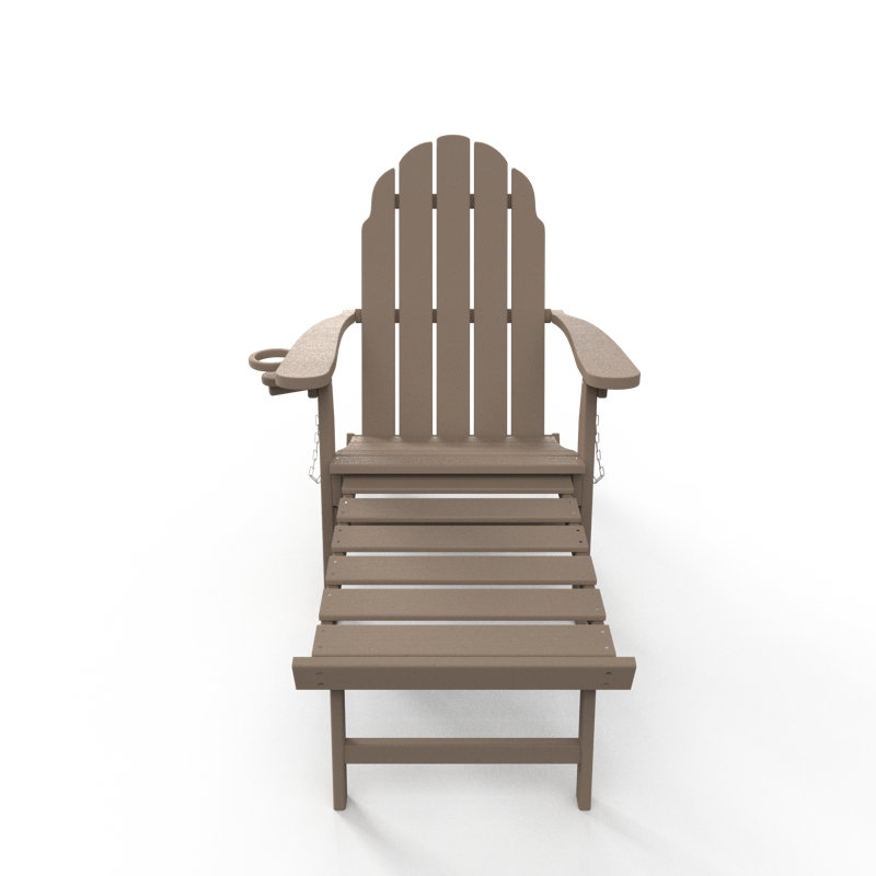 Chaise Adirondack de conception ergonomique pliable avec repose-pieds Adewumi, Bois patiné