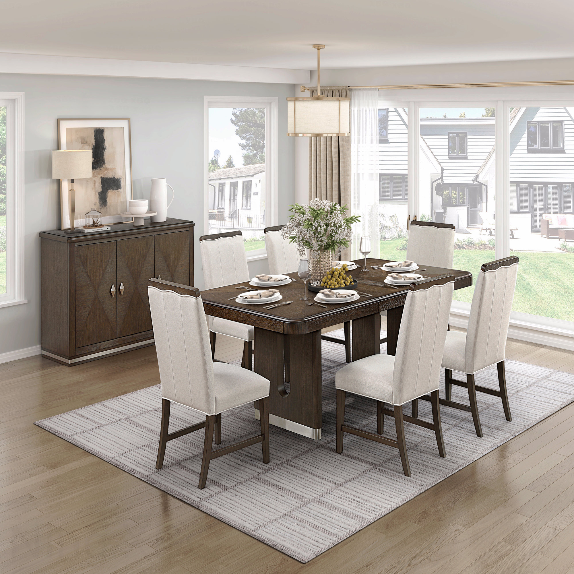 George Oliver Modern Rectangular Dining Table Unique Metallic Accent ...