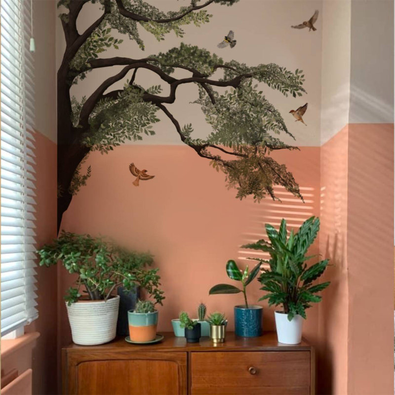 Chêne, branche d'arbre, ensemble de plantes et fleurs, autocollants muraux