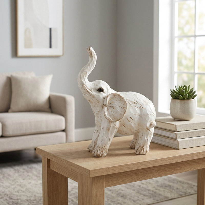 Minimalist Resin Elephant Figurine Object for Home Decor - Decorative Sculptural Statue Accent for Table, and Living Room Decorations