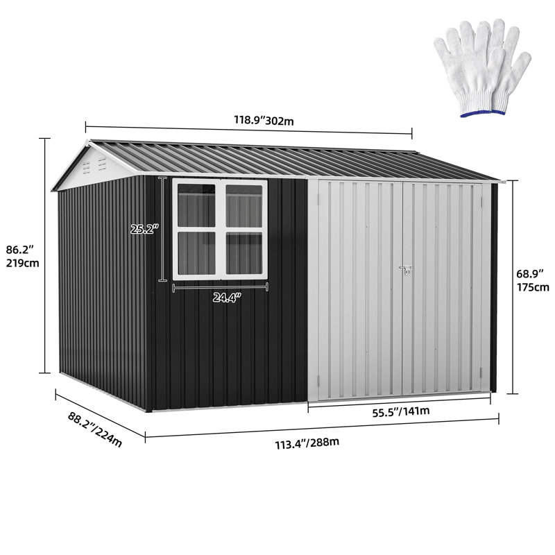 Large Tool Storage Shed with Window, 113.78" H x 92.52" W x 86.22" D