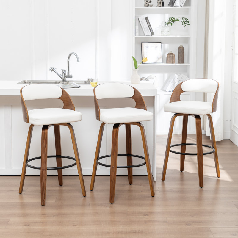 Jacobus Swivel Vegan Leather Counter And Bar Stools (Set Of 3), White/Faux Leather, Counter Stool (24.8" Seat Height)