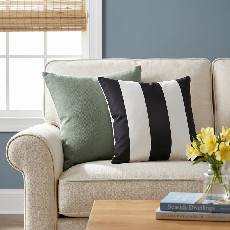 Athena Striped Outdoor Throw Pillow, 18" H x 18" W, Black