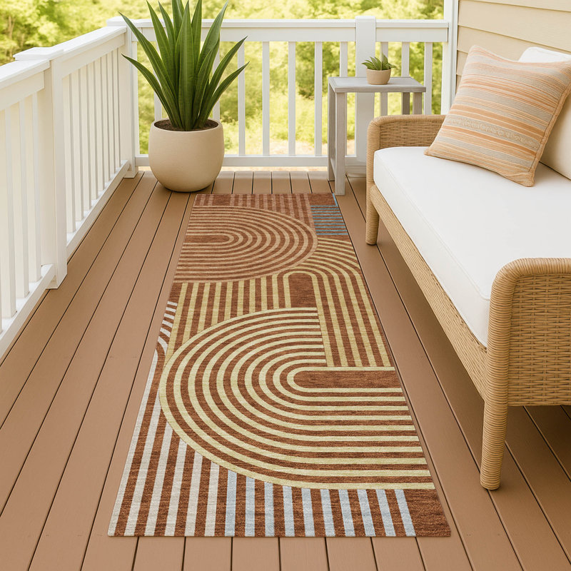 Tapis mid-century moderne lavable à la machine intérieur / extérieur Chantille ACN2549, Paprika