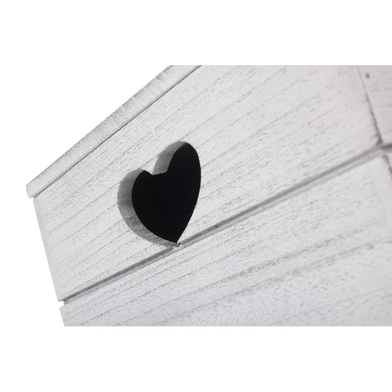 Wooden Lidded Storage Box with Heart Cut Outs, 25cm W x 35cm D, White Wash