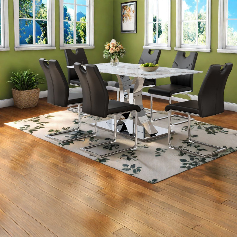 Ensembles de table de salle à manger modernes et peu encombrants avec chaises en verre, en acier et ergonomiques
