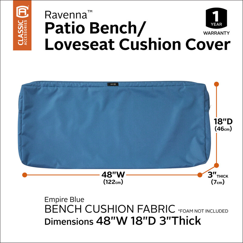 Jaylon Indoor/Outdoor Cushion Cover, 3" H x 48" W x 18" D, Empire Blue Velvet