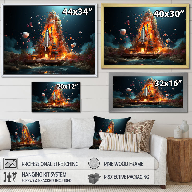 «Blastoff Space Shuttel I», reproduction sur toile, H 12 po x l 20 po x P 1 po, Cadre flottant noir