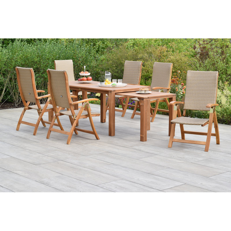 Olesen 6 - Person Acacia Wood Patio Dining Set with Extendable Rectangular Table