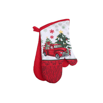 Ensemble de 2 mitaines de four (2 pièces) (camion rouge avec arbre)