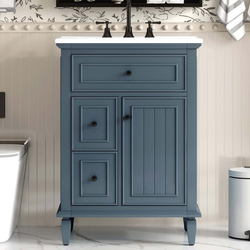 Meuble-lavabo de salle de bain avec lavabo, tablette réglable, un tiroir rabattable et deux tiroirs pour un rangement et un style améliorés