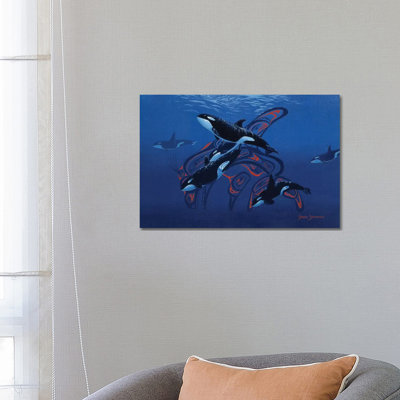 Blue Orcas 1 Piece Wrapped Canvas Wall Art
