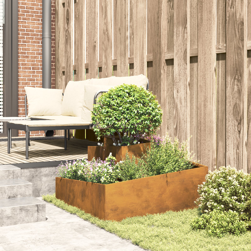 Garden Planter Brown 50 Cm Weathering Steel, 50cmH x 80cmW x 80cmD