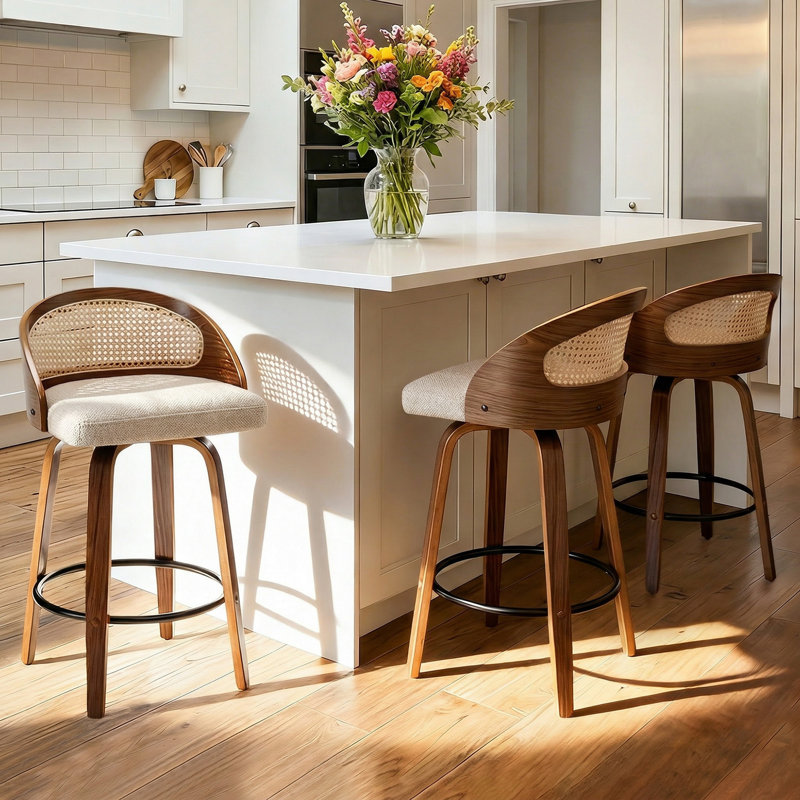 Ensemble de 3 tabourets de bar et de comptoir pivotants modernes Templecorran, Beige Linen