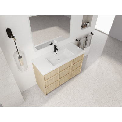 Meuble-lavabo autoportant avec lavabo en résine, portes d'armoire à fermeture en douceur