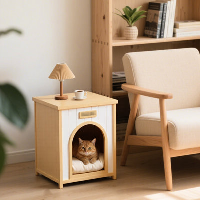 Solid Pet House For Small Dogs, 21 Side Table Design, Yellow, American Design Cream White, Casual Style