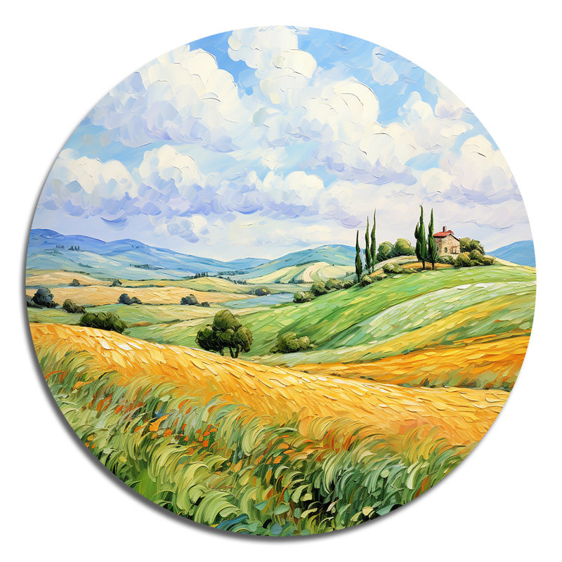 Vangogh Rolling Hills I - Paysages, art rond en métal, H 36 po x l 36 po