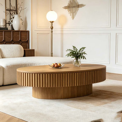 47'' Oval Coffee Table with Storage Solid Wood