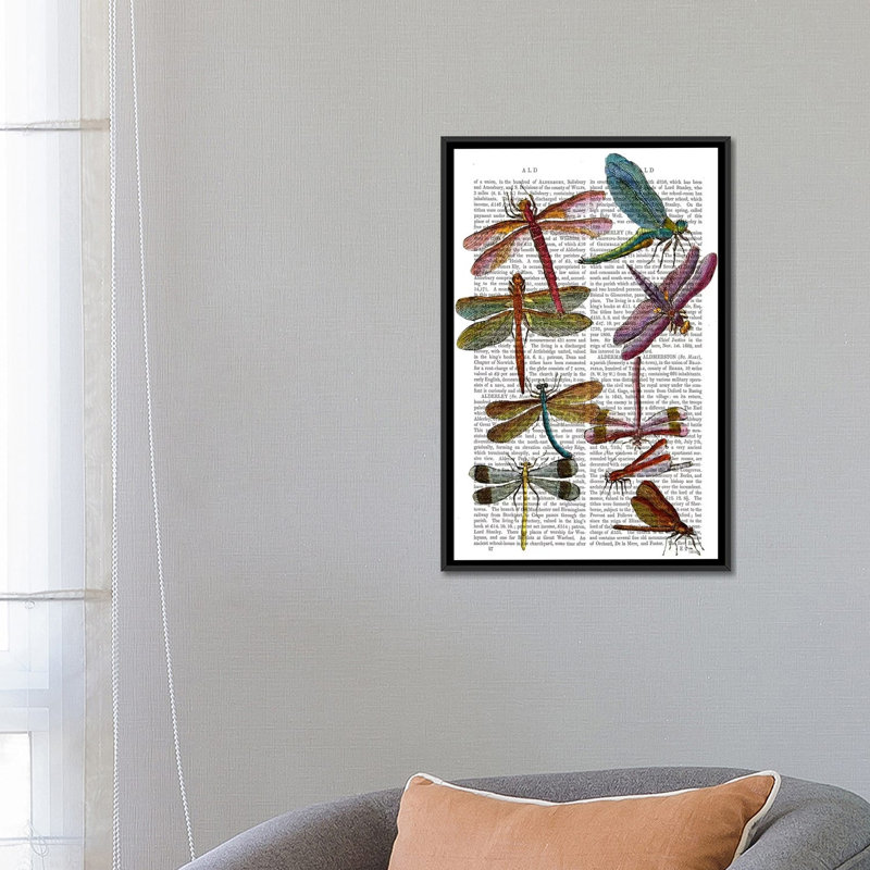 « libellule print iii », impression sur toile tendue, H 26 po x l 18 po x P 1,5 po, Toile avec cadre noir, Pas de tapis